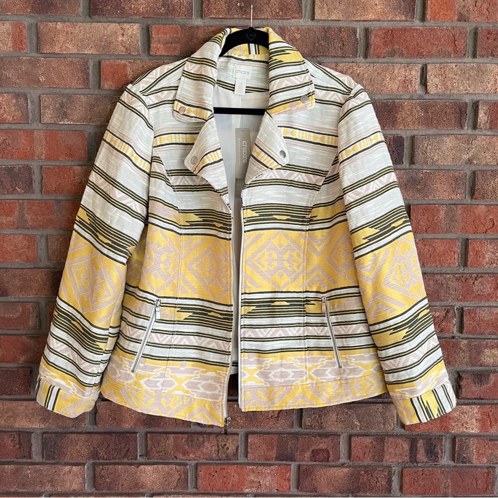 Chicos NWT Aztec zip up Jacket yellow